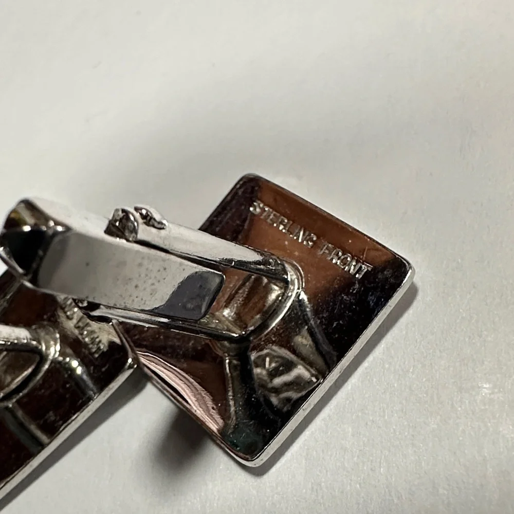 Sterling Silver MCM Square Cufflinks Set floral stripes (SS on front only)